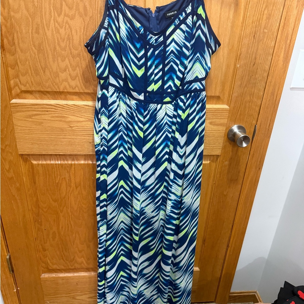 Torrid Navy, White & Lime Chevron Maxi Dress